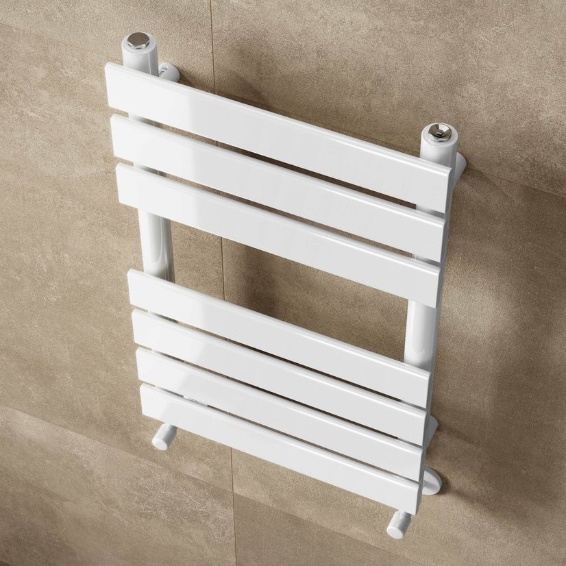 Santorini White Flat Panel Heated Towel Rail 650x400mm