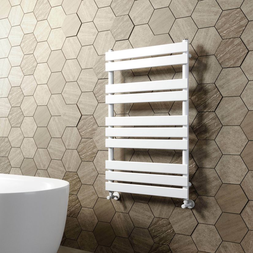 Santorini White Flat Panel Heated Towel Rail 1000x600mm