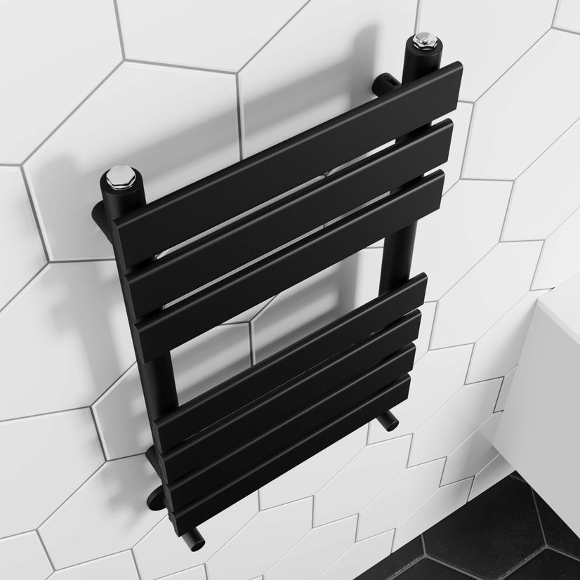 Santorini Matt Black Flat Panel Heated Towel Rail 650x400mm