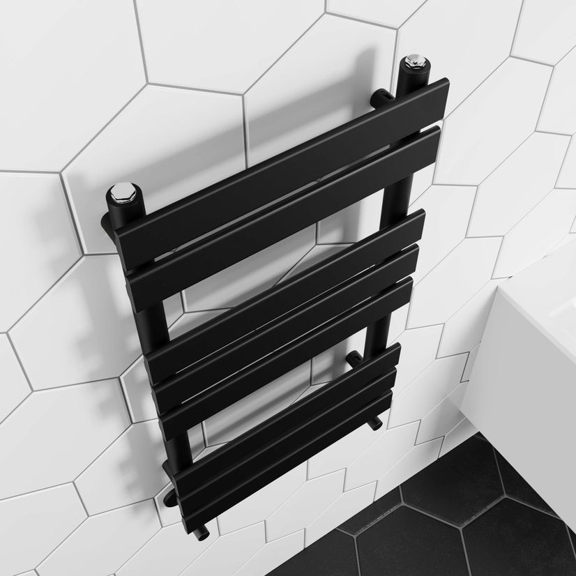 Santorini Matt Black Flat Panel Heated Towel Rail 800x450mm