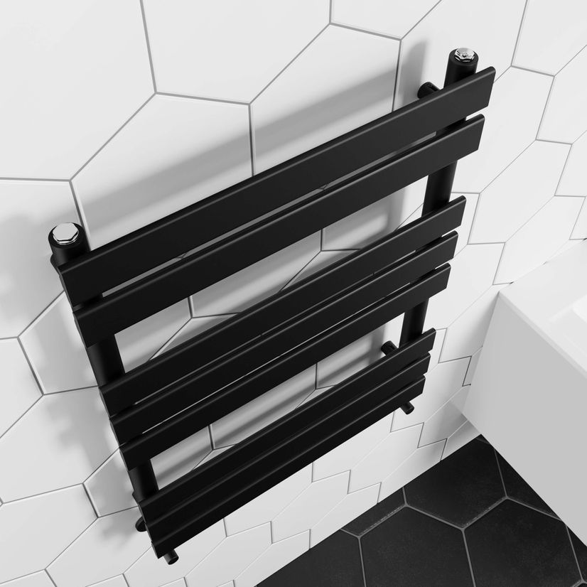 Santorini Matt Black Flat Panel Heated Towel Rail 800x600mm