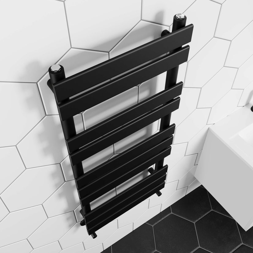 Santorini Matt Black Flat Panel Heated Towel Rail 1000x450mm