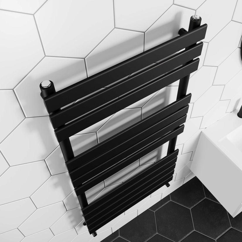 Santorini Matt Black Flat Panel Heated Towel Rail 1200x600mm