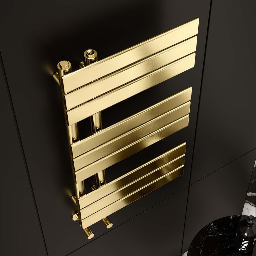 Seville Brushed Brass Designer Flat Panel Heated Towel Rail 800x450mm
