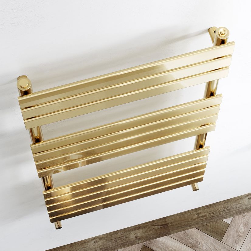 Santorini Brushed Brass Flat Panel Heated Towel Rail 1200x600mm