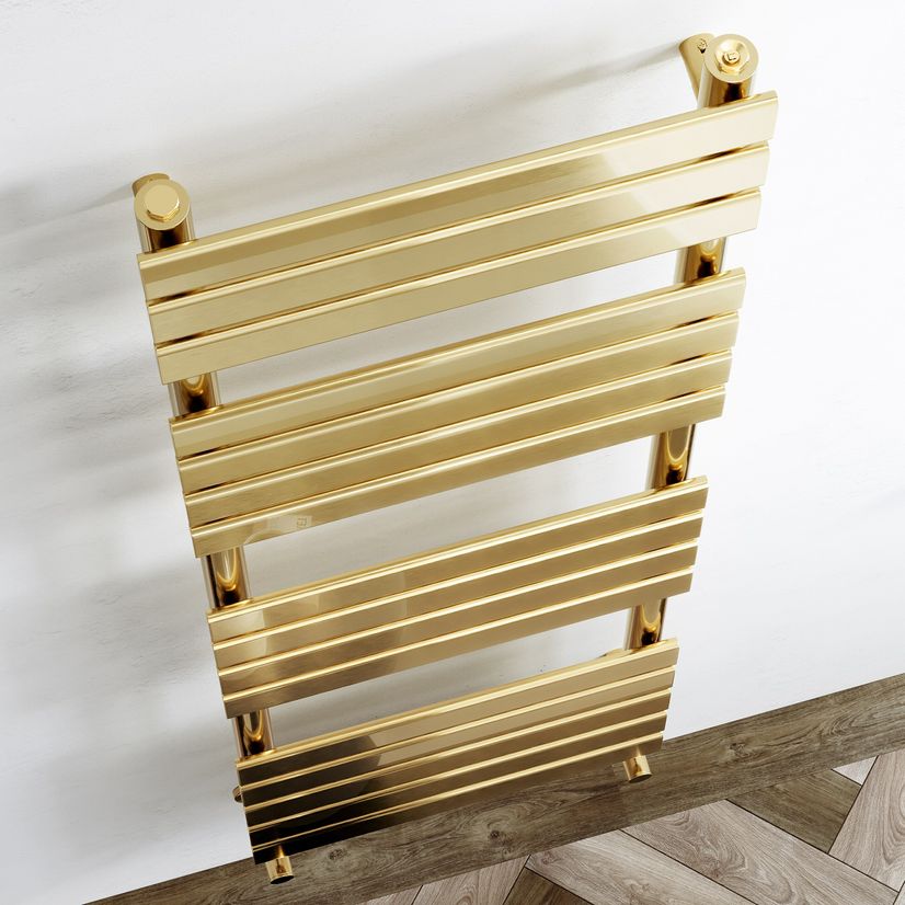 Santorini Brushed Brass Flat Panel Heated Towel Rail 1600x450mm