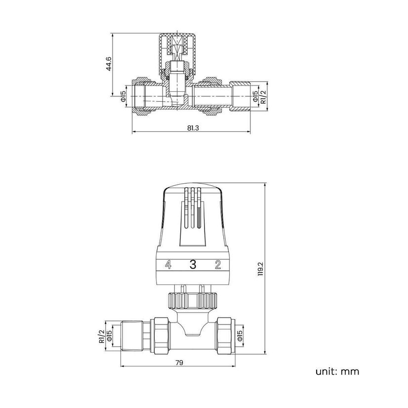 White Thermostatic Straight Radiator Valve (Pair) Standard 15mm