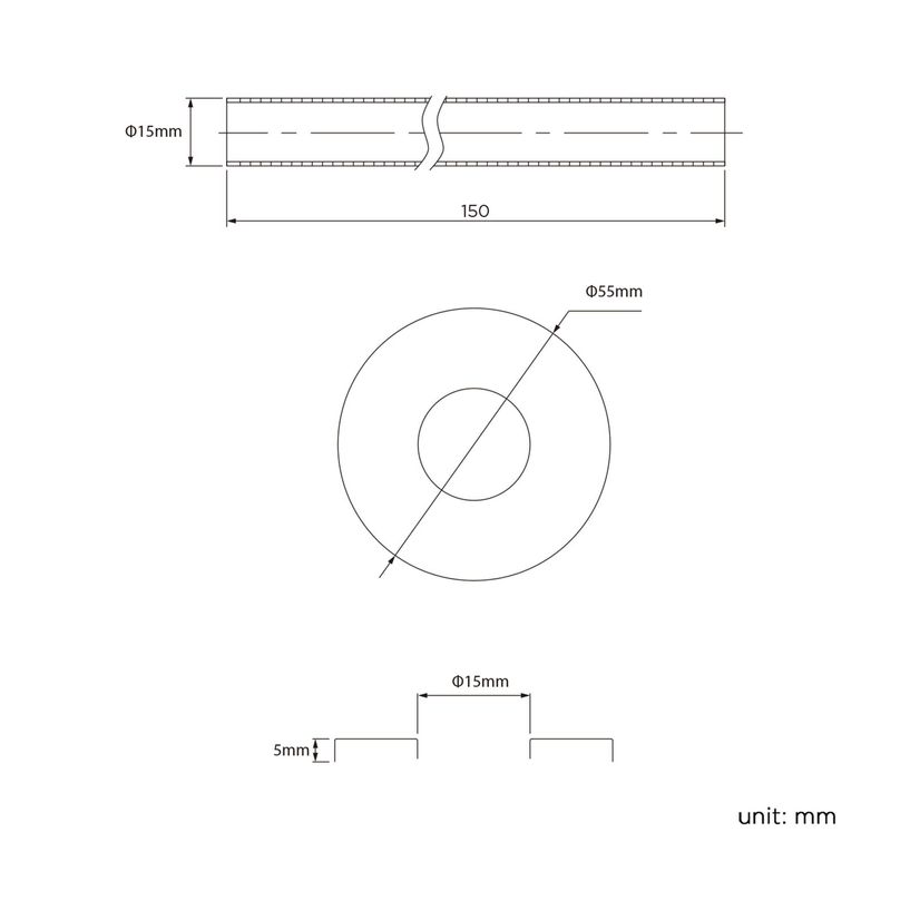 Matt Black Pipe Connectors For Heated Towel Rails & Radiators (Pair) 150mm
