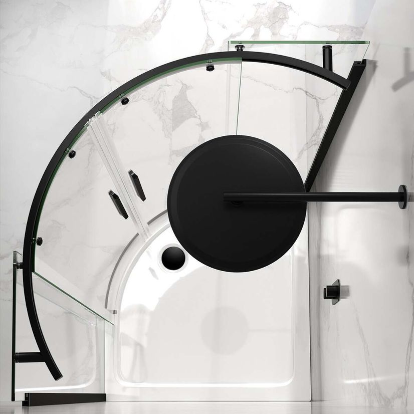 Stockholm Matt Black Easy Clean 8mm Frameless Quadrant Shower Enclosure - Various Sizes