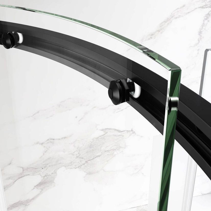 Stockholm Matt Black Easy Clean 8mm Frameless Quadrant Shower Enclosure 900x900mm