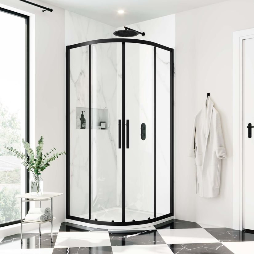 Hamburg Matt Black Easy Clean 8mm Quadrant Shower Enclosure 800x800mm - Easy Fix Feature