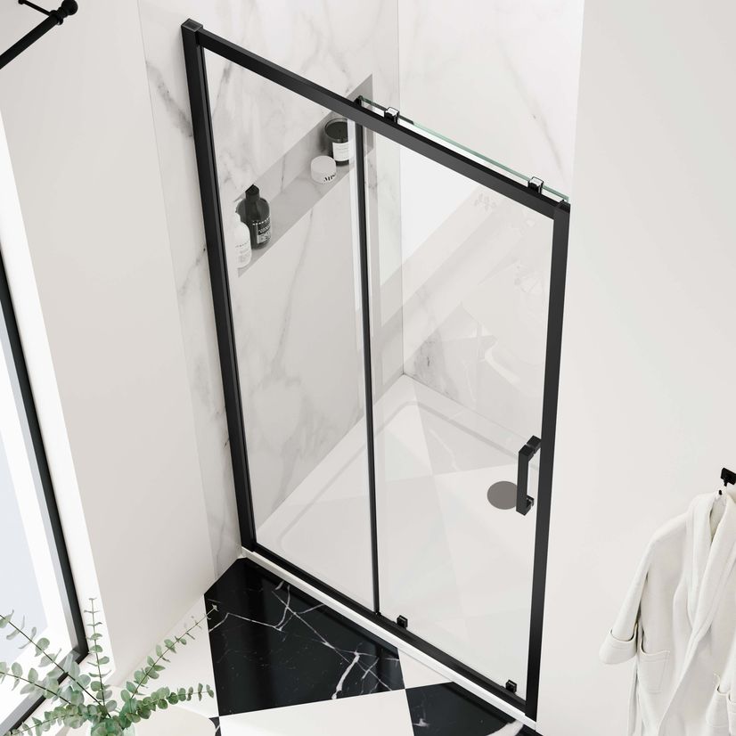 Hamburg Matt Black Easy Clean 8mm Sliding Shower Door 1000mm - Easy Fix Feature