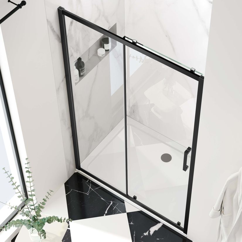 Hamburg Matt Black Easy Clean 8mm Sliding Shower Door 1200mm - Easy Fix Feature