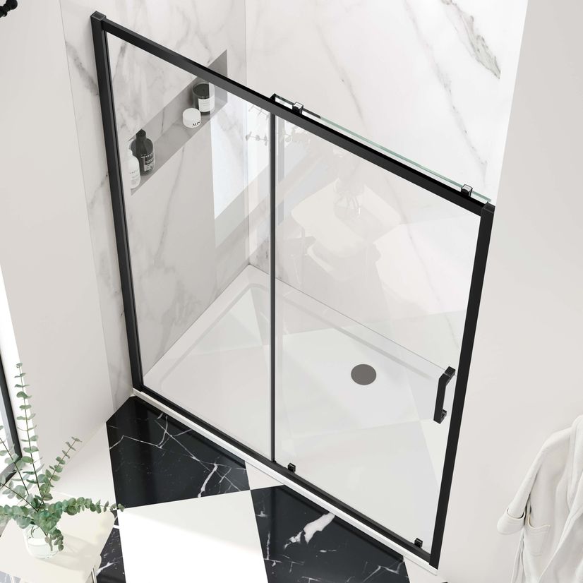 Hamburg Matt Black Easy Clean 8mm Sliding Shower Door 1400mm - Easy Fix Feature