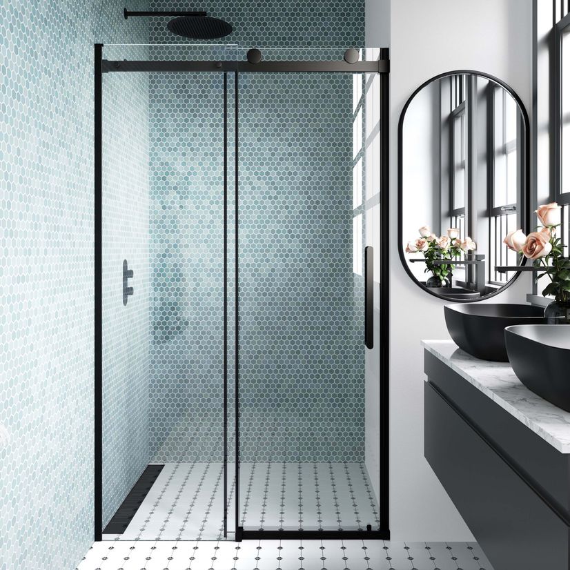 Oslo Matt Black Premium Easy Clean 8mm Sliding Shower Door 1200mm