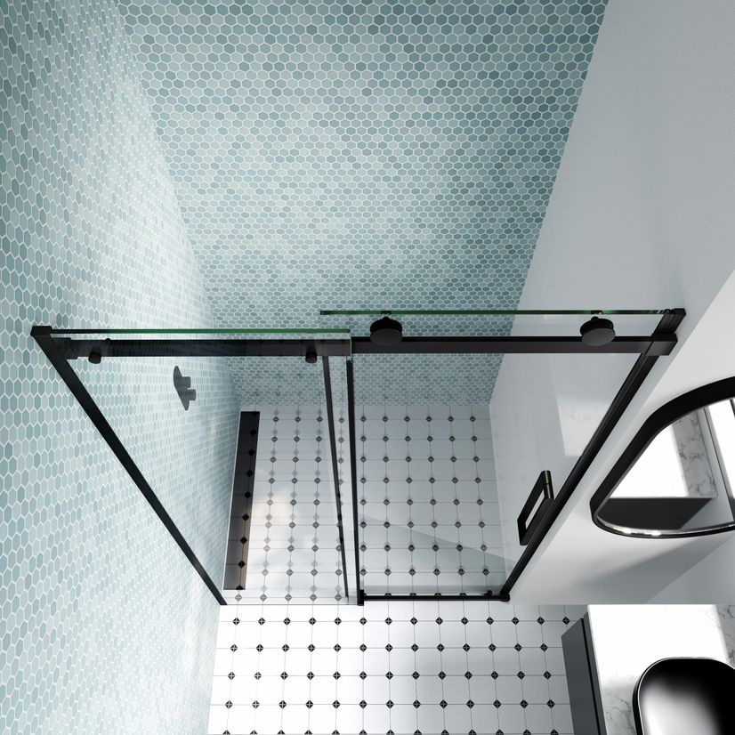 Oslo Matt Black Premium Easy Clean 8mm Sliding Shower Door 1200mm