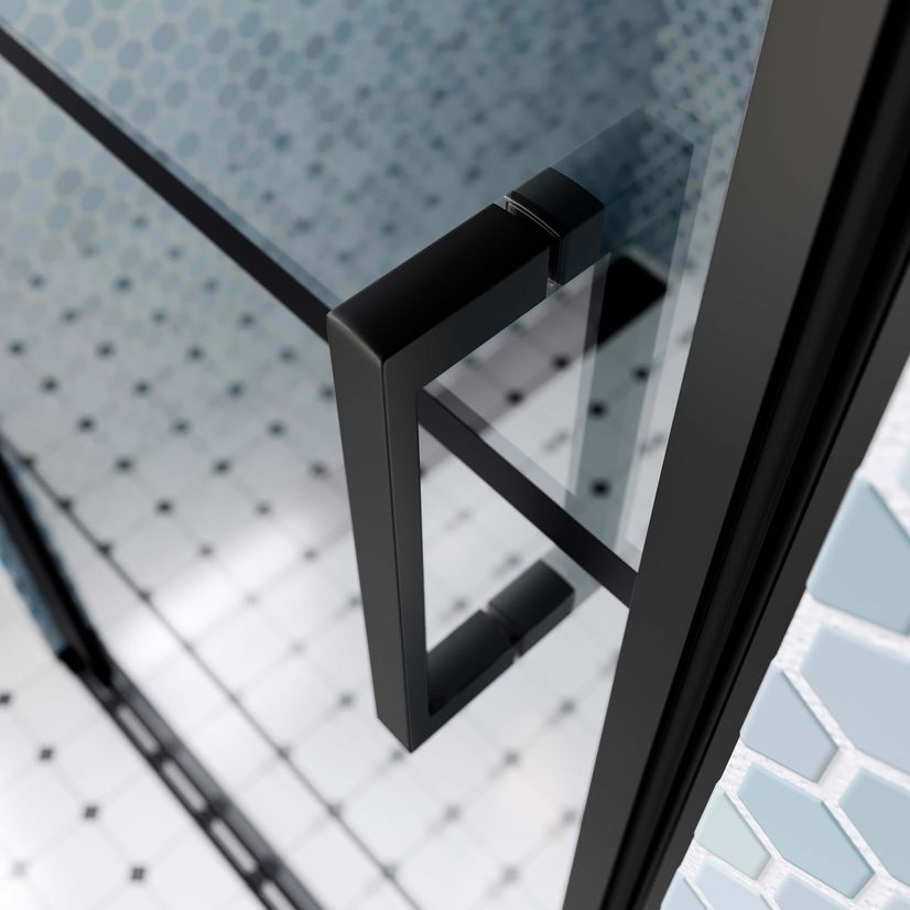 Toulon Matt Black Grid Easy Clean 6mm Pivot Shower Door 900mm