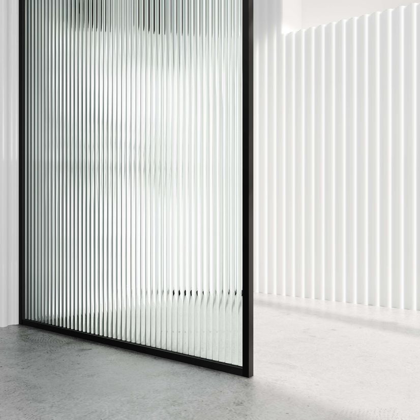 Munich Fluted Effect Matt Black Framed Easy Clean 8mm Wet Room Shower Glass Panel 800mm