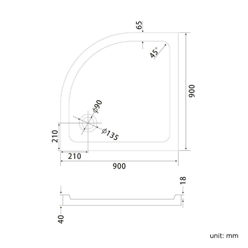 900x900mm Acrylic Quadrant Shower Tray