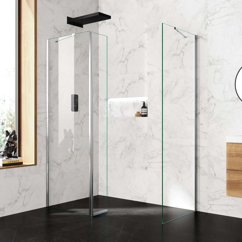 Copenhagen Easy Clean 8mm Pivotal Wet Room Shower Glass Return Panel 250mm