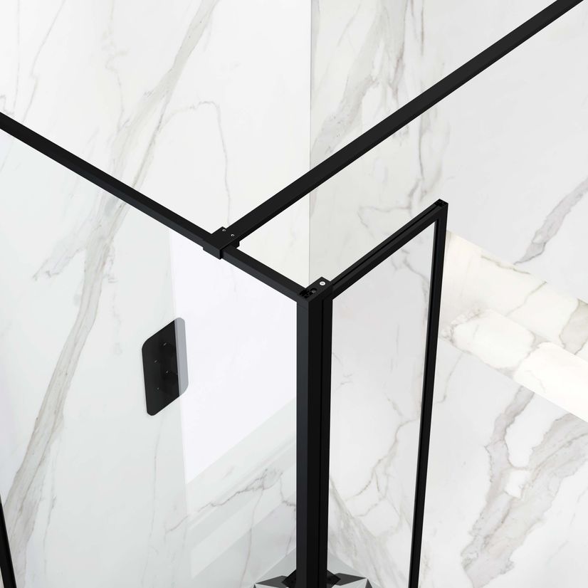 Munich Matt Black Framed Easy Clean 8mm Pivotal Wet Room Shower Glass Return Panel 250mm