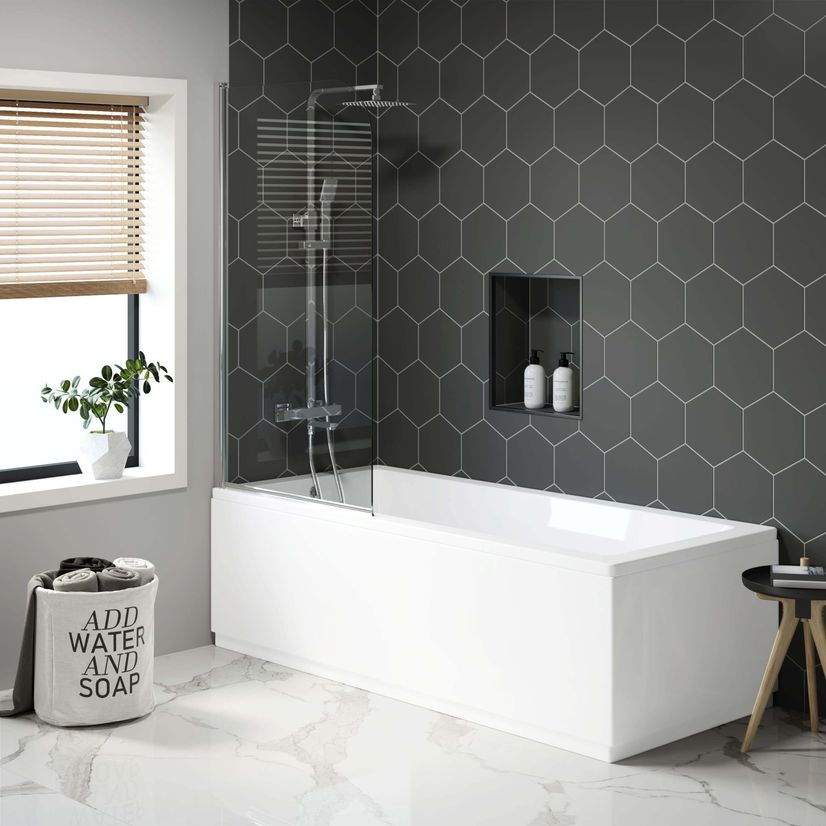Hereford 1700x750mm Square Shower Bath & 6mm Easy Clean Screen