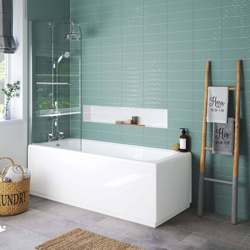Warwick 1700x700mm Traditional Shower Bath & 6mm Easy Clean Screen With Rail
