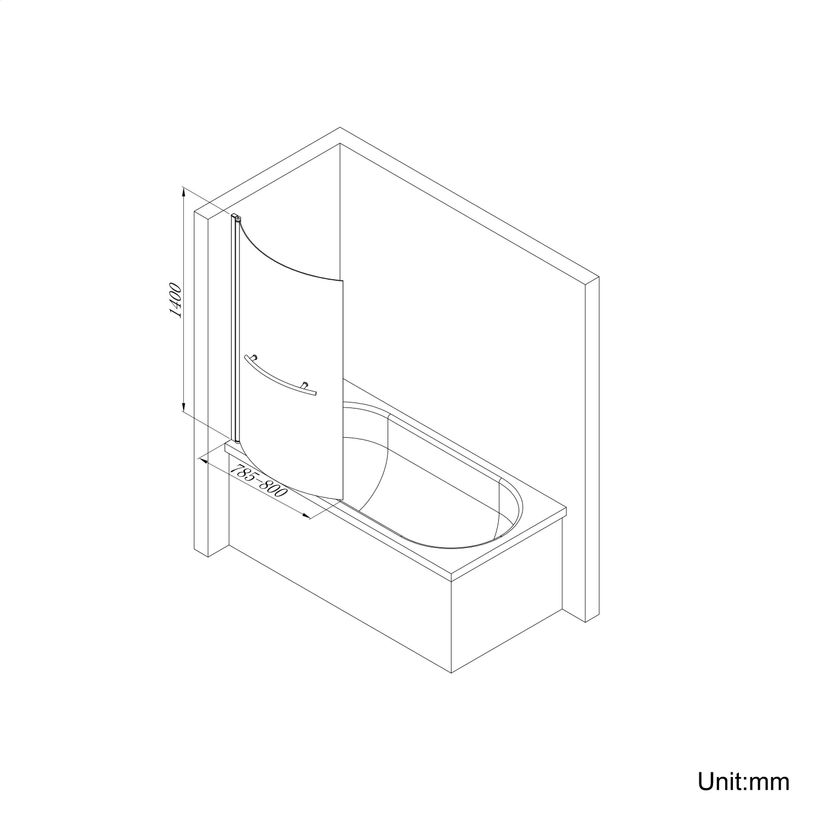 P Shaped 1500mm Shower Bath With Front Panel & 4mm Screen With Rail - Right Handed