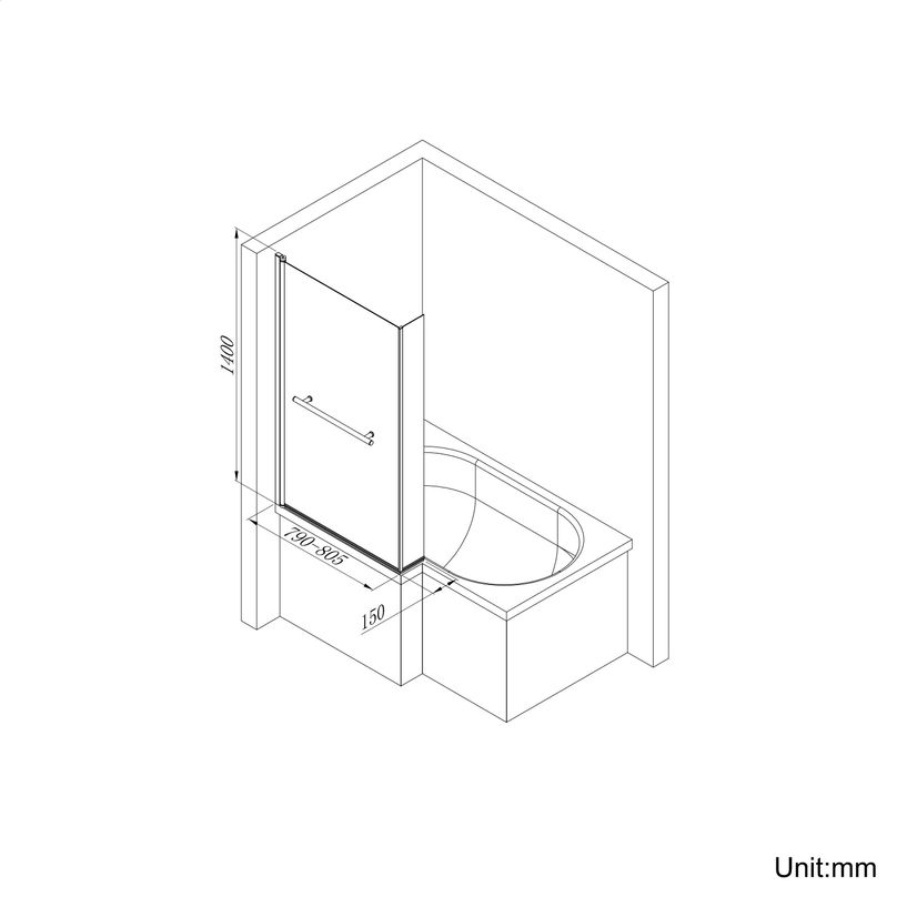 L Shaped 1500mm Shower Bath & 4mm Fixed Screen With Rail - Left Handed