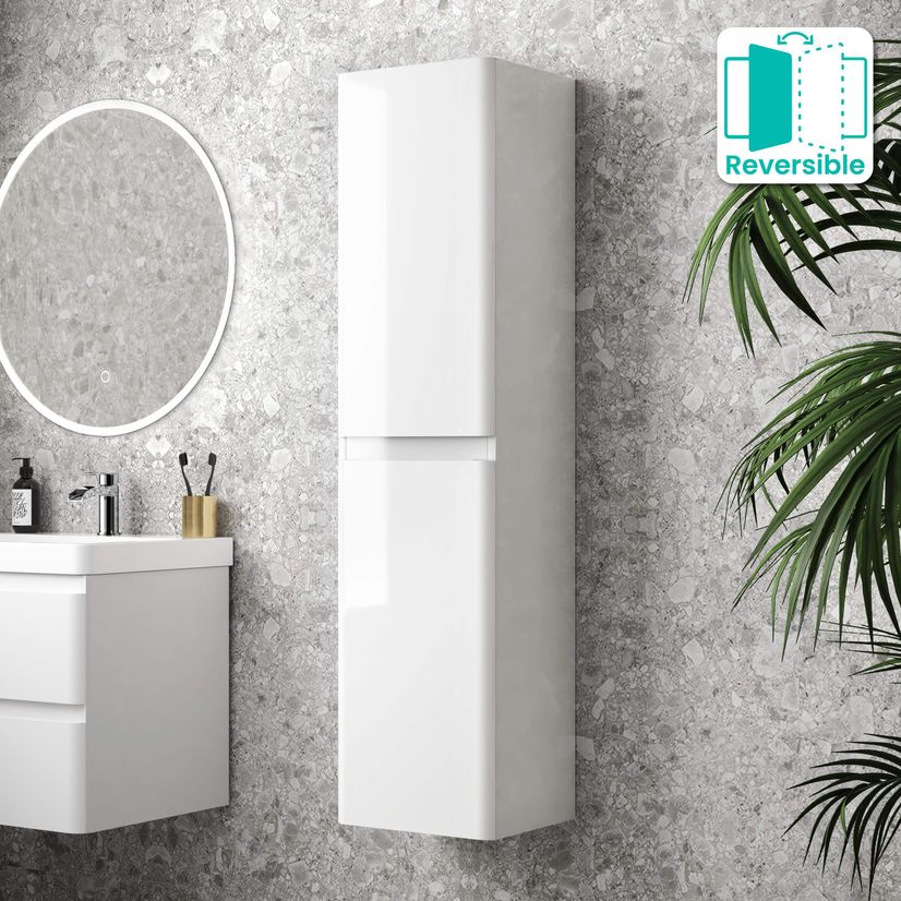 Corsica & Bali Gloss White Wall Hung Tall Cabinet 1400x350mm