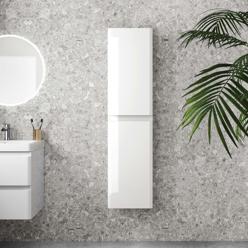 Corsica & Bali Gloss White Wall Hung Tall Cabinet 1400x350mm