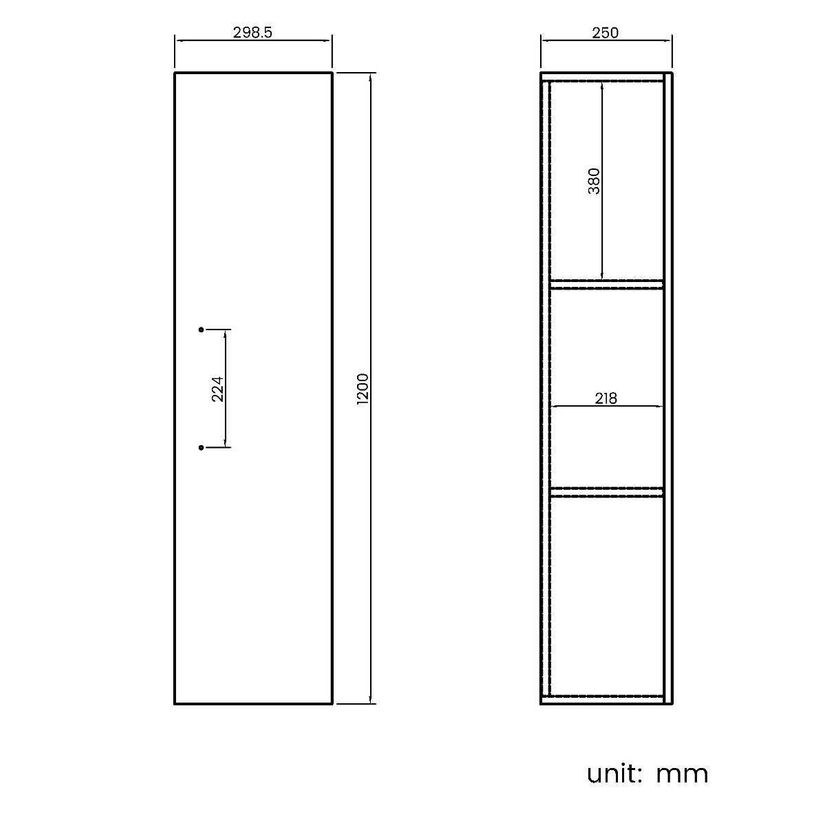 Avon Stone Grey Wall Hung Tall Cabinet Unit 1200 x 300mm