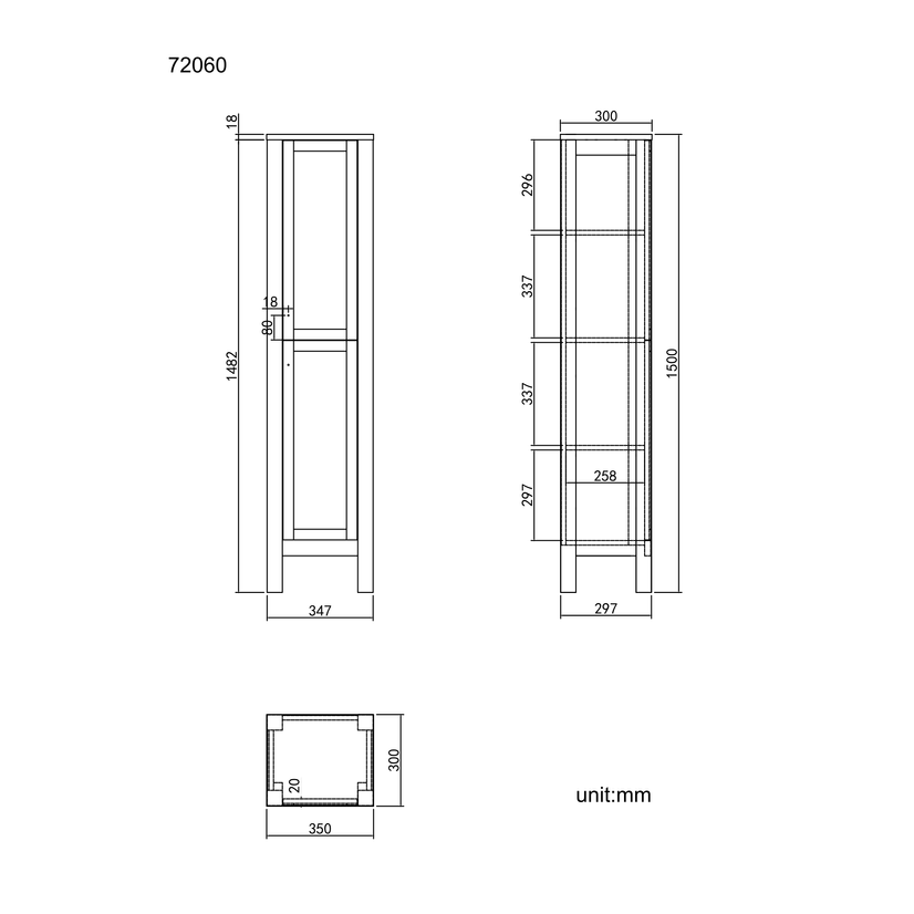 Bermuda Graphite Grey Floor Standing Tall Cabinet 1500x350mm