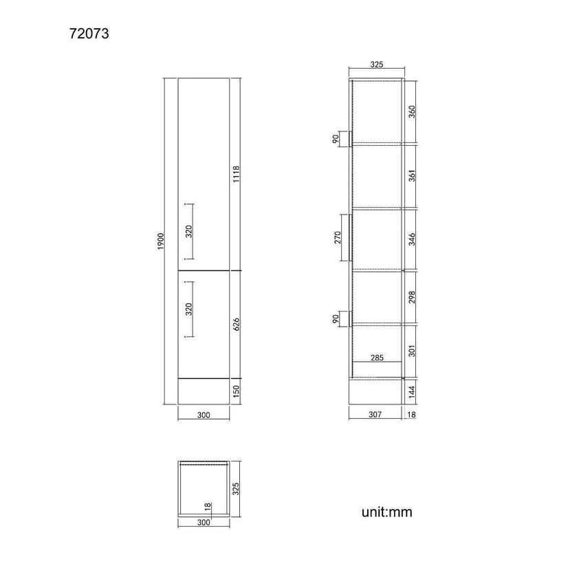 Harper Charcoal Elm Floor Standing Tall Cabinet Unit 1900x300mm