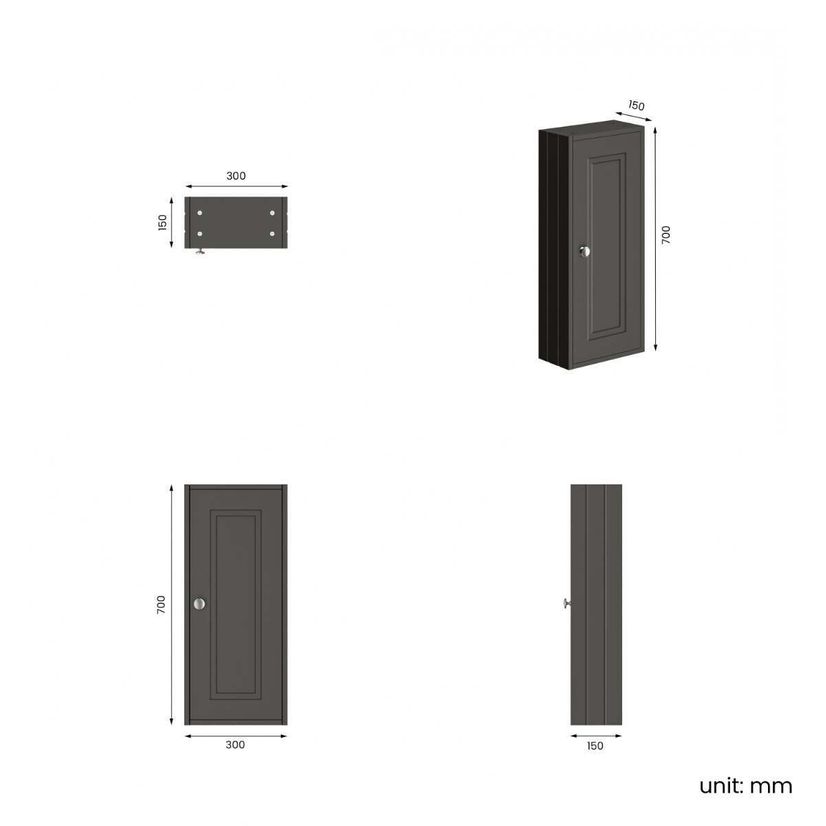 Graphite Grey Wall Hung Cabinet 700x300mm