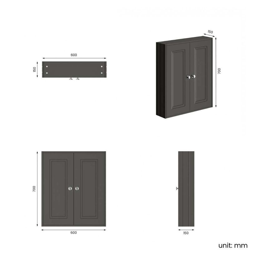 Graphite Grey Wall Hung Cabinet 700x600mm