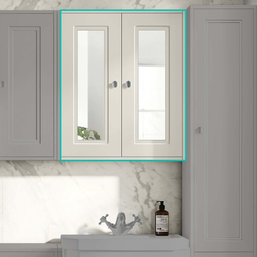 Chalk White Wall Hung Mirror Cabinet 700x600mm
