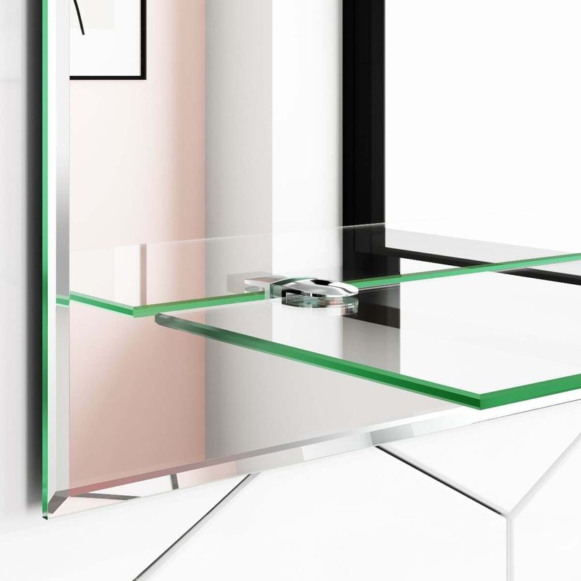 Ava Bevelled Edge Bathroom Mirror With Glass Shelf 800x600mm