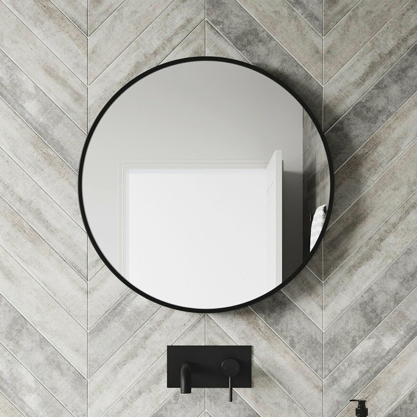 Mollie Black Framed Round Bathroom Mirror 600mm