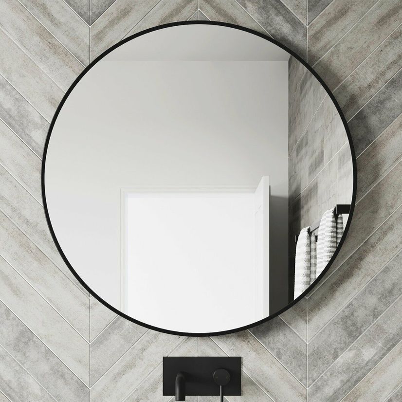 Mollie Black Framed Round Bathroom Mirror 800mm
