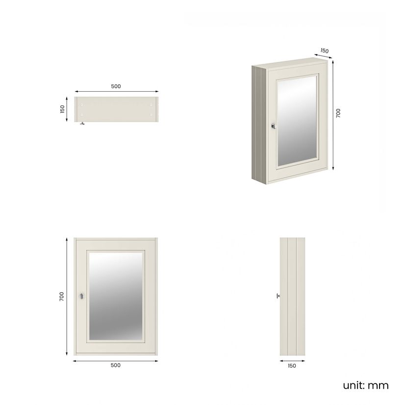 Chalk White Mirror Cabinet 700x500mm