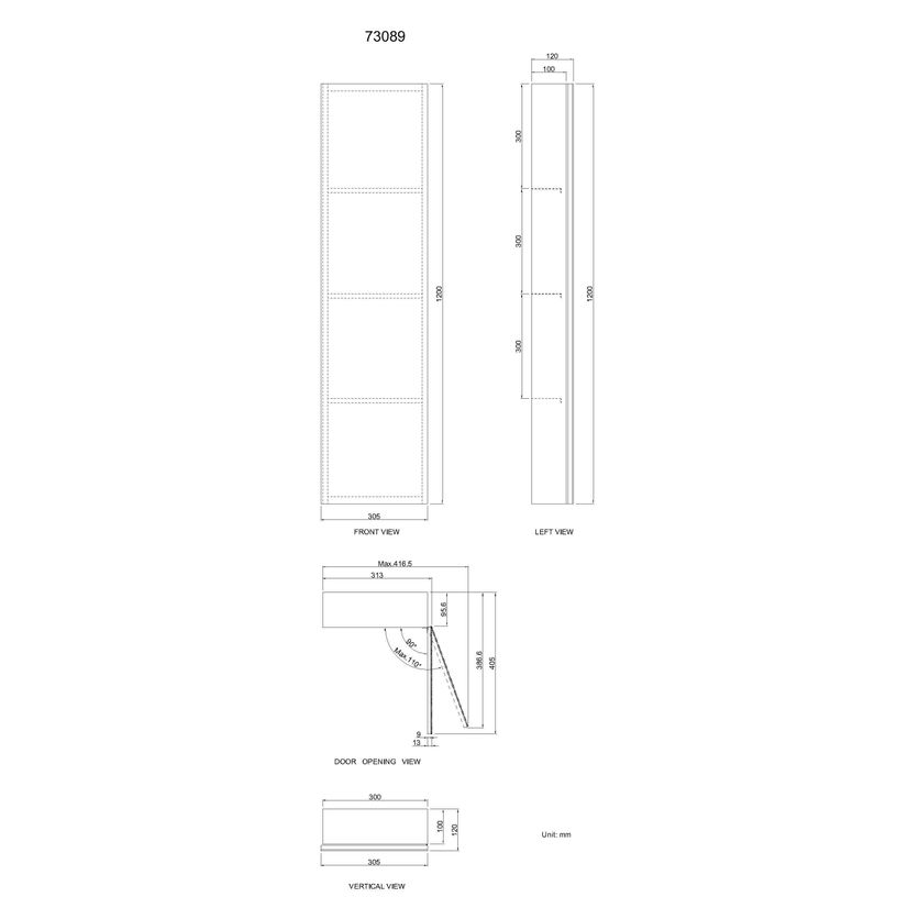 Elena tall Stainless Steel Mirror Cabinet 1200x300mm