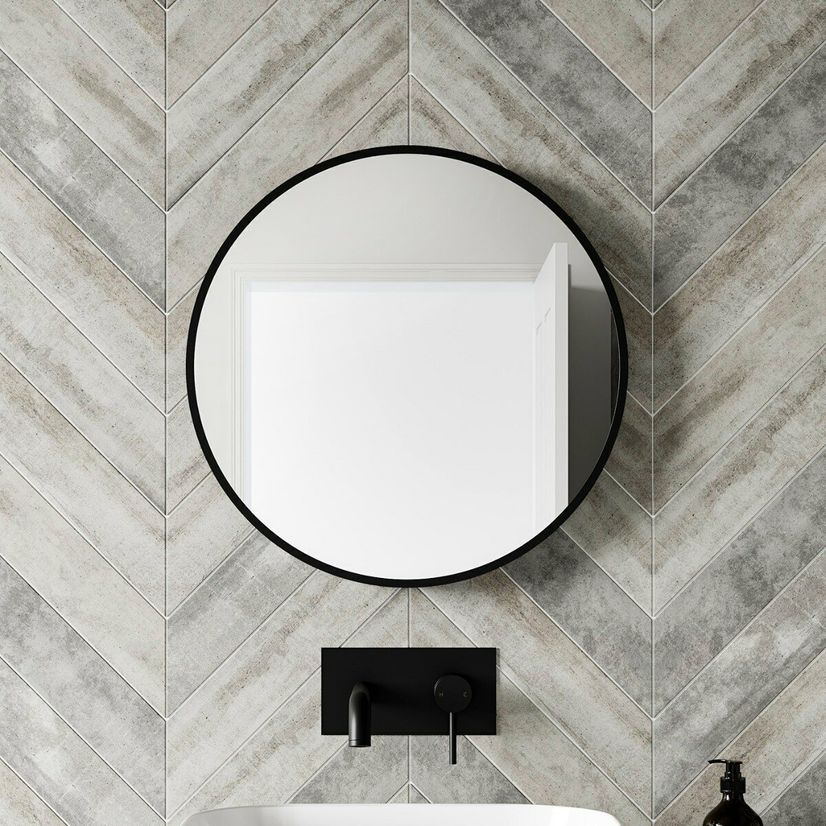 Mollie Black Framed Round Bathroom Mirror 500mm