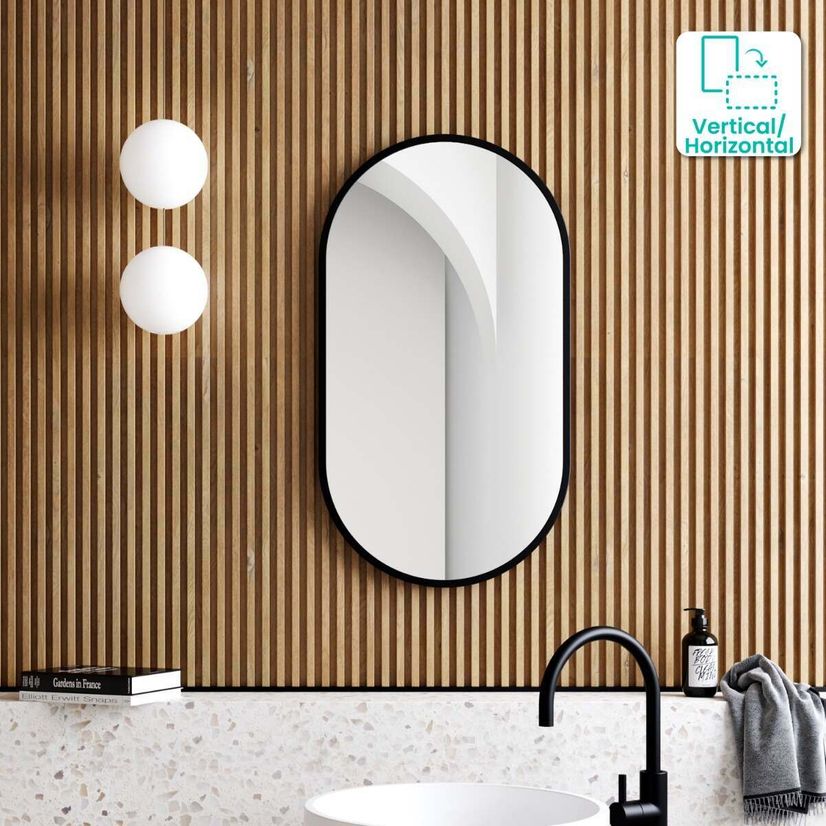 Darci Black Framed Oval Bathroom Mirror 900x500mm