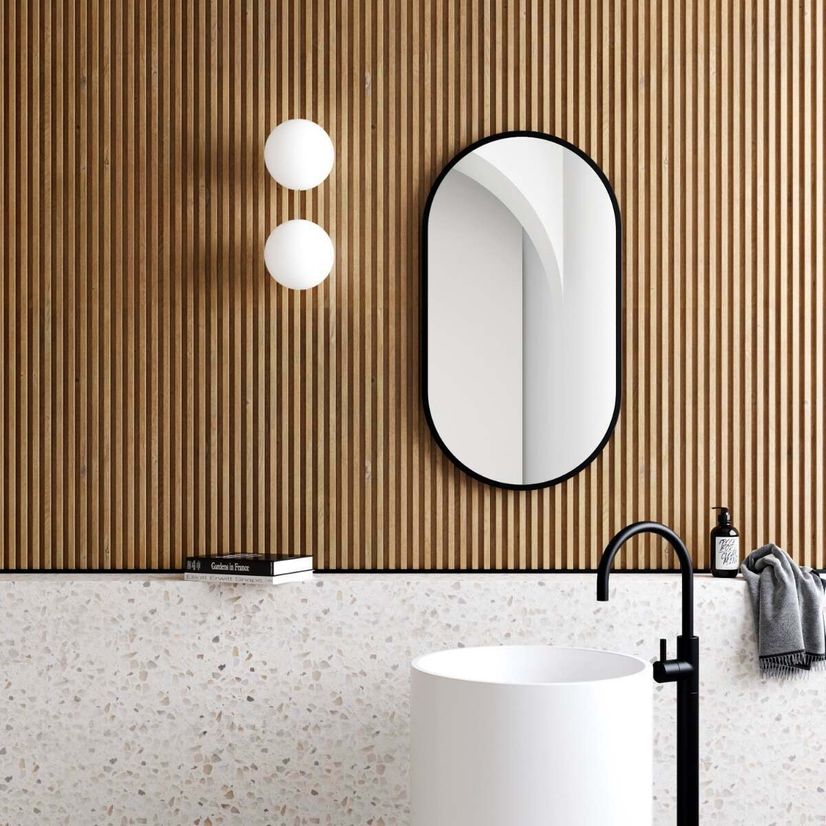 Darci Black Framed Oval Bathroom Mirror 900x500mm