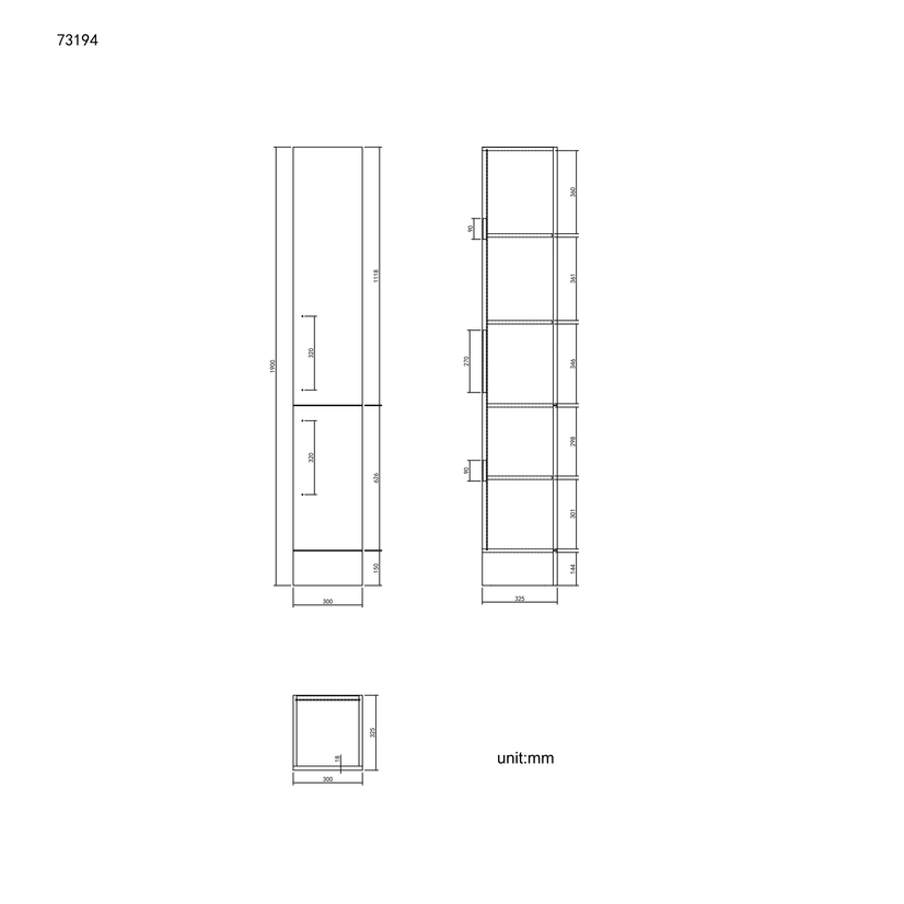 Harper Stone Grey Floor Standing Tall Cabinet Unit 1900x300mm