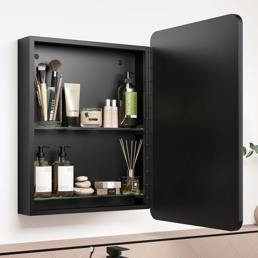 Olivia Black Framed Mirror Cabinet 710x500mm