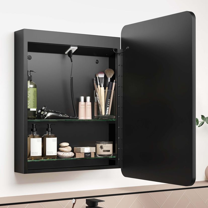 Olivia Black Framed Illuminated LED Mirror Cabinet With BLUETOOTH Speaker 710x500mm