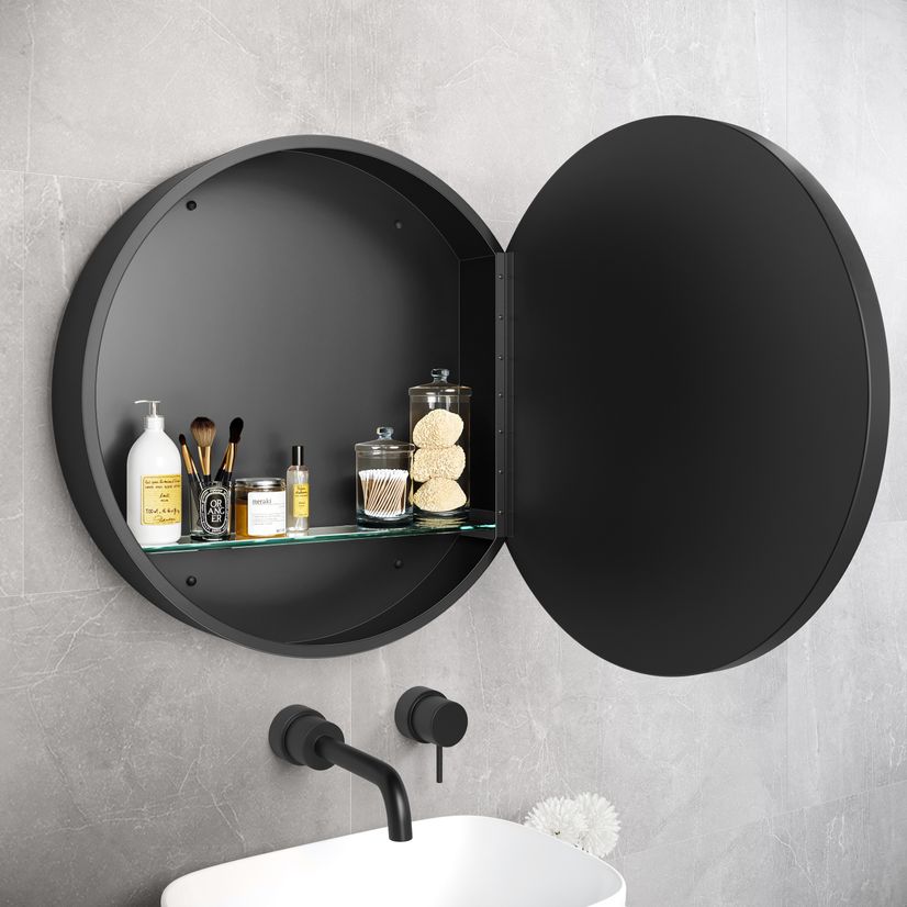 Mollie Black Framed Round Mirror Cabinet 600mm