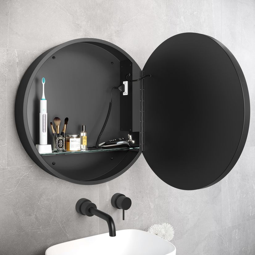 Mollie Black Framed Round Illuminated LED Mirror Cabinet 600mm
